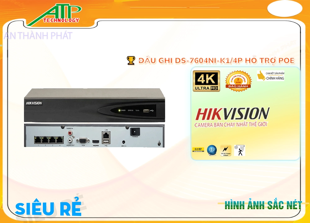 Đầu Ghi Hikvision Chất Lượng DS-7604NI-K1/4P,Giá DS-7604NI-K1/4P,DS-7604NI-K1/4P Giá Khuyến Mãi,bán DS-7604NI-K1/4P, HD