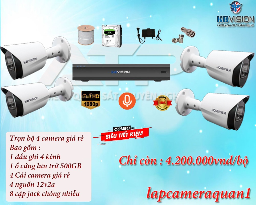 Bộ 4 camera nhà xưởng thương hiệu kbvision