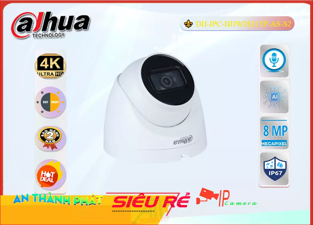 Camera IP Dahua DH-IPC-HDW2831TP-AS-S2,DH-IPC-HDW2831TP-AS-S2 Giá Khuyến Mãi,DH-IPC-HDW2831TP-AS-S2 Giá