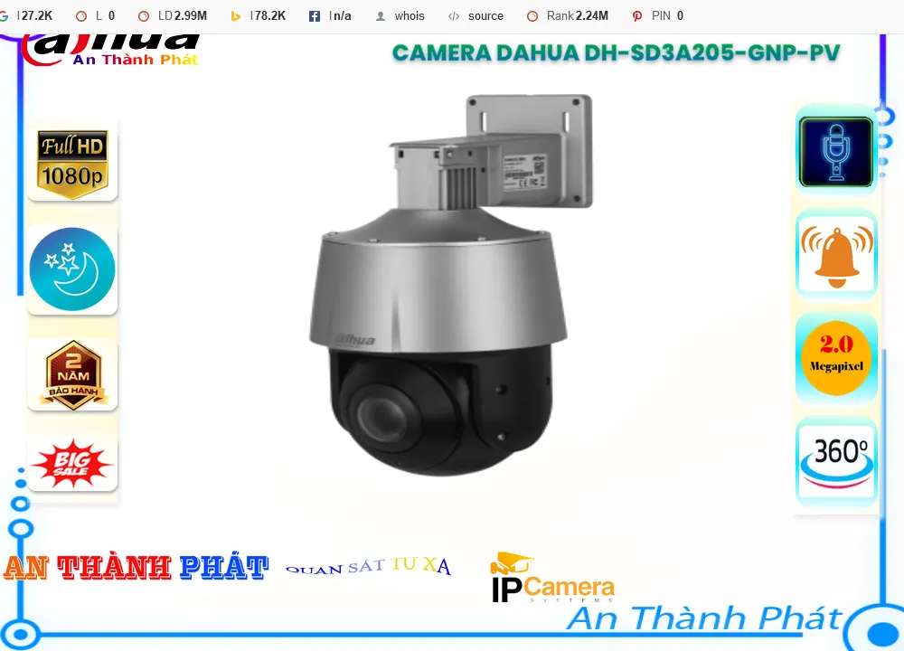 Camera Dahua DH-SD3A205-GNP-PV 360,DH SD3A205 GNP PV,Giá Bán DH-SD3A205-GNP-PV,DH-SD3A205-GNP-PV Giá Khuyến