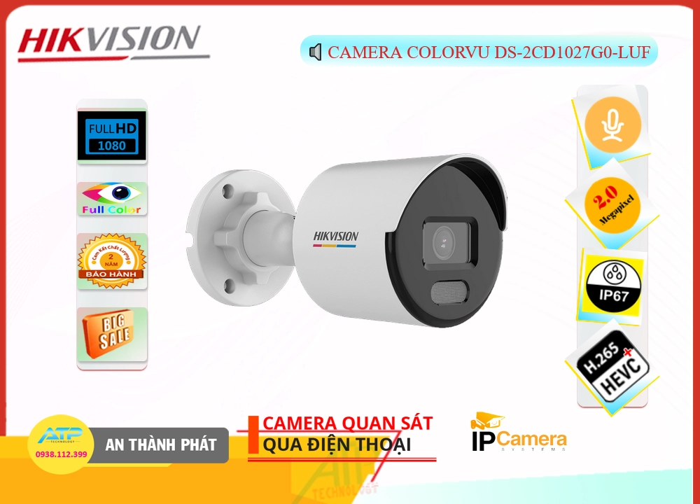 Camera DS-2CD1027G0-LUF Full Color,DS-2CD1027G0-LUF Giá Khuyến Mãi, HD IP DS-2CD1027G0-LUF Giá rẻ,DS-2CD1027G0-LUF Công