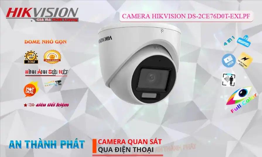 Camera An Ninh  Hikvision DS-2CE76D0T-EXLPF Thiết kế Đẹp