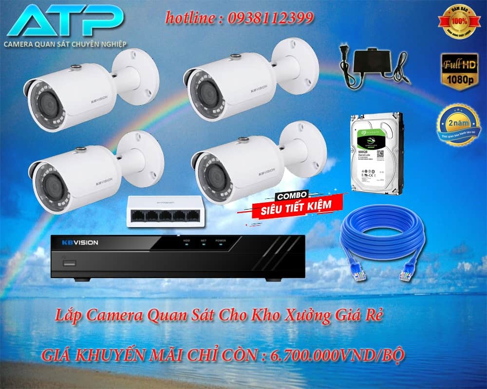 Bộ 4 camera nhà xưởng Ip Kbvision